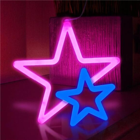 Star Neon Signs Pink Lights Wall Decor Decorations LED Wall Décor for Birthday - Picture 1 of 8